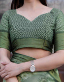 Dusty Green Cotton Silk Floral Printed Saree