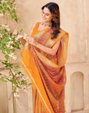 Yellow Georgette Printed Saree