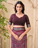 Wine Georgette Printed Saree