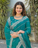 Teal Green Shimmer Sequence Embroidery Saree
