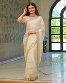 Off White Shimmer Sequence Embroidery Saree