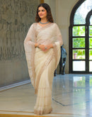 Off White Shimmer Sequence Embroidery Saree
