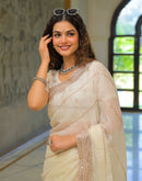 Off White Shimmer Sequence Embroidery Saree