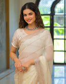 Off White Shimmer Sequence Embroidery Saree