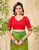 Lime Green Georgette Bandhani Printed Saree