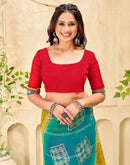 Teal Blue Georgette Bandhani Printed Saree