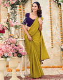 Lime Yellow Georgette Stone Work Swarovski  Saree