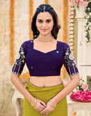 Lime Yellow Georgette Stone Work Swarovski  Saree