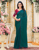 Dark Teal Green Georgette Stone Work Swarovski  Saree