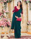 Dark Teal Green Georgette Stone Work Swarovski  Saree