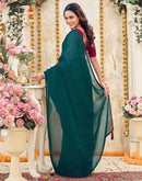 Dark Teal Green Georgette Stone Work Swarovski  Saree