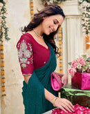 Dark Teal Green Georgette Stone Work Swarovski  Saree