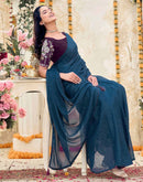 Dusty Navy Blue Georgette Stone Work Swarovski  Saree