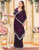 Wine Shimmer Georgette Embroidery Embellished Saree