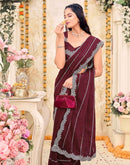Maroon Shimmer Georgette Embroidery Embellished Saree