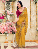 Yellow Georgette Embroidery Saree
