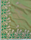 Olive Green Georgette Embroidery Saree