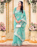 Sky Blue Shimmer Embroidery Embellished Saree