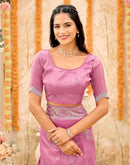 Pink Tissue Silk Embroidery Embellished Saree