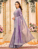 Lavender Tissue Silk Embroidery Embellished Saree