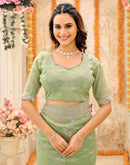 Pista Green Tissue Silk Embroidery Embellished Saree