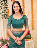 Dusty Rama Green Shimmer Embroidery Embellished Saree
