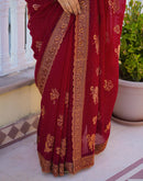 Dark Rani Pink Georgette Embroidery Embellished Saree