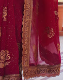 Dark Rani Pink Georgette Embroidery Embellished Saree