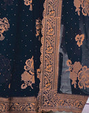 Dark Navy Blue Georgette Embroidery Embellished Saree