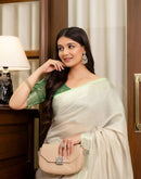 Beige Cotton Linen Woven Printed Saree