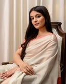 Beige Cotton Linen Woven Printed Saree