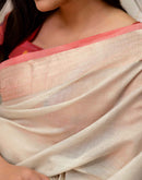 Beige Cotton Linen Woven Printed Saree