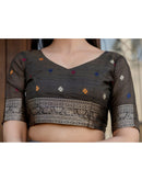 Beige Cotton Linen Woven Printed Saree