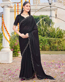 Black Georgette Stone Work Swarovski Saree