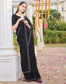 Black Georgette Stone Work Swarovski Saree