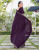 Dark Wine Georgette Stone Work Swarovski Saree