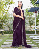 Dark Wine Georgette Stone Work Swarovski Saree