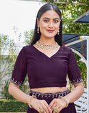 Dark Wine Georgette Stone Work Swarovski Saree