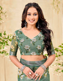 Sage Green Cotton Floral Printed Saree