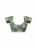 Sage Green Cotton Floral Printed Saree