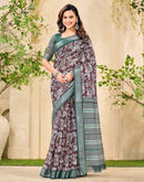 Brown Cotton Floral Printed Saree