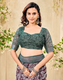 Brown Cotton Floral Printed Saree