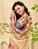 Beige Cotton Printed Saree