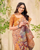 Peach Cotton Printed Saree