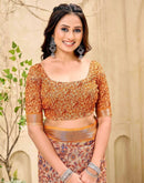 Peach Cotton Printed Saree