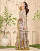 Beige Cotton Floral Printed Saree
