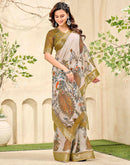 Beige Cotton Floral Printed Saree