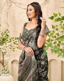 Grey Cotton Floral Printed Saree