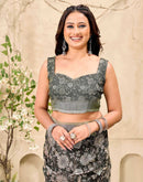 Grey Cotton Floral Printed Saree