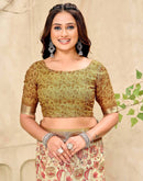 Beige Cotton Printed Saree